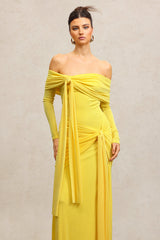 Donatella Yellow Off-Shoulder Streamer Fold Dress