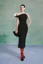 Doris Asymmetric Sculptural Neckline Black Midi Dress