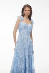 Doris Blue Sweetheart Floral Embroidered Maxi Dress