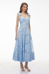Doris Blue Sweetheart Floral Embroidered Maxi Dress