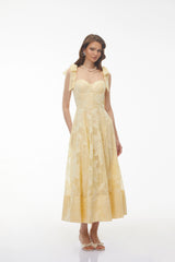 Doris Butter Yellow Sweetheart Floral Embroidered Maxi Dress