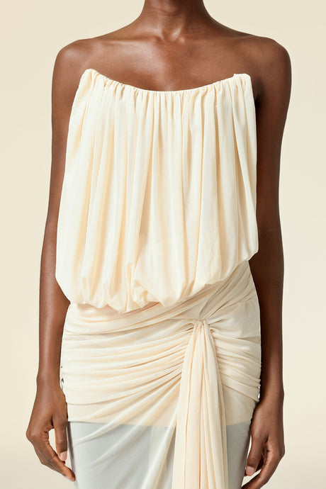 Dorotea Beige Asymmetric Design Dress for Various Occasions Fit Feel Detailing Modern Elegance