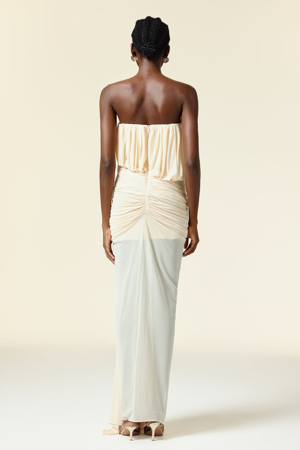 Dorotea Beige Asymmetric Draped Neckline Dress for Various Occasions Fit Feel Detailing Modern Elegance