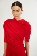 Dorotea Mini Dress - Open Back Design - Shoulder Pads - Asymmetric Style - High Neckline