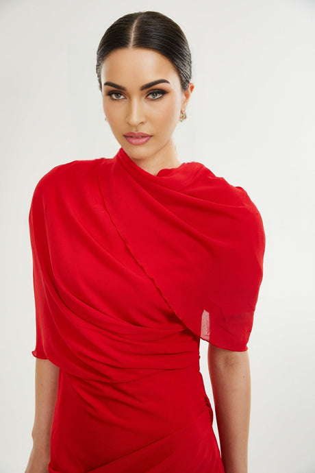 Dorotea Mini Dress - Open Back Design - Shoulder Pads - Asymmetric Style - High Neckline