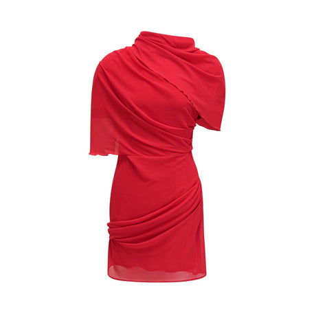 Dorotea Mini Dress - Open Back Design - Shoulder Pads - Asymmetric Style - High Neckline