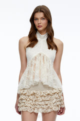 Dorothea Neutral Lace Ruffled Top  Skirt Set