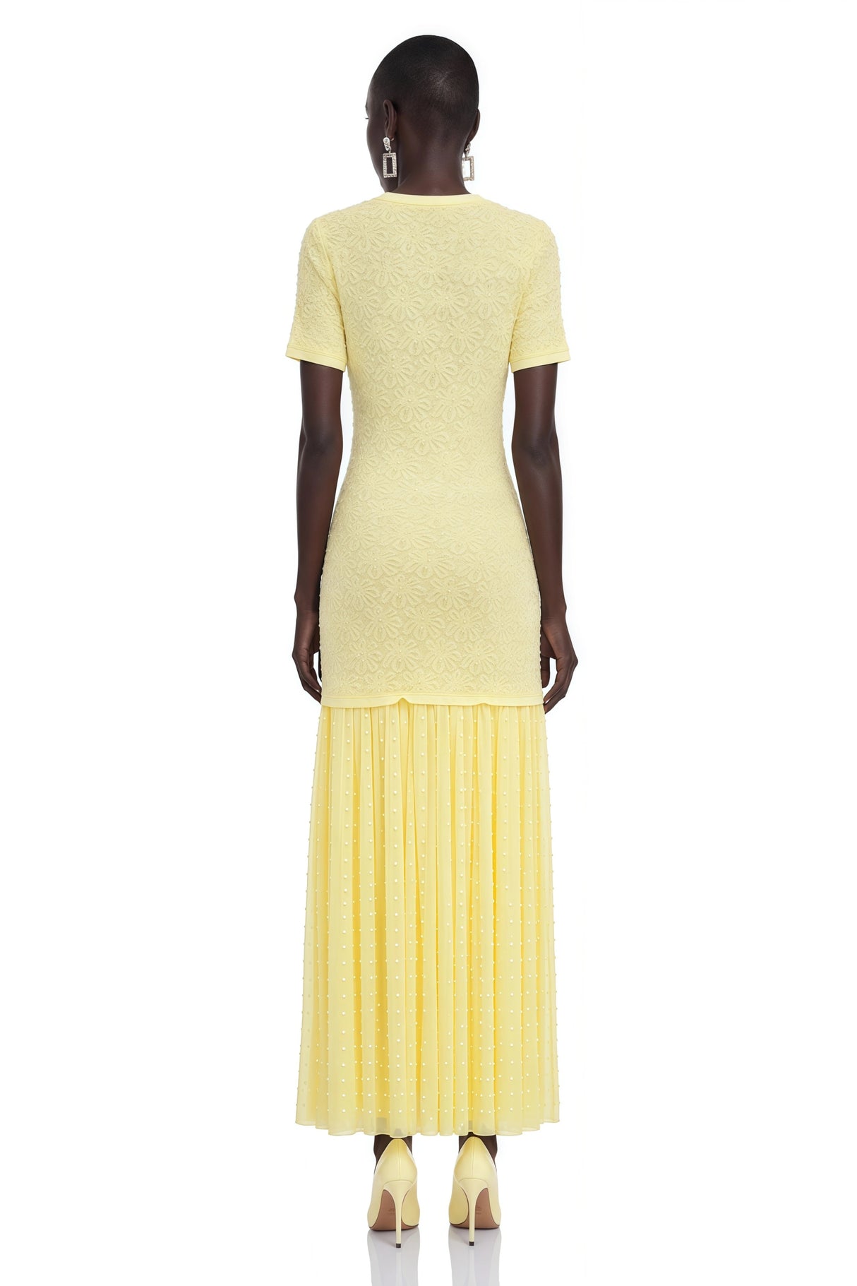 Dorothy Yellow Rhinestone Pleated Maxi Dress