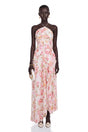 Doux Pink Floral Ruffled Trim Pleated Midi Dress