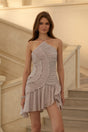 Doux Purple Ruffled Trim Pleated Mini Dress