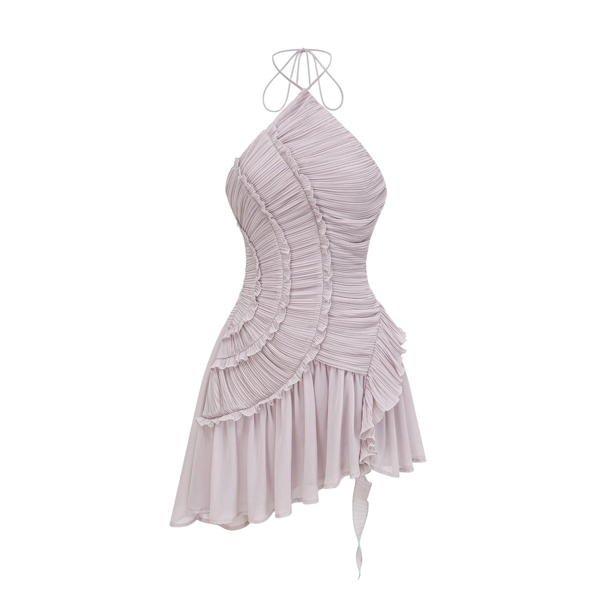 Doux Purple Ruffled Trim Pleated Mini Dress
