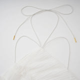 Doux White Ruffled Trim Pleated Midi Dress