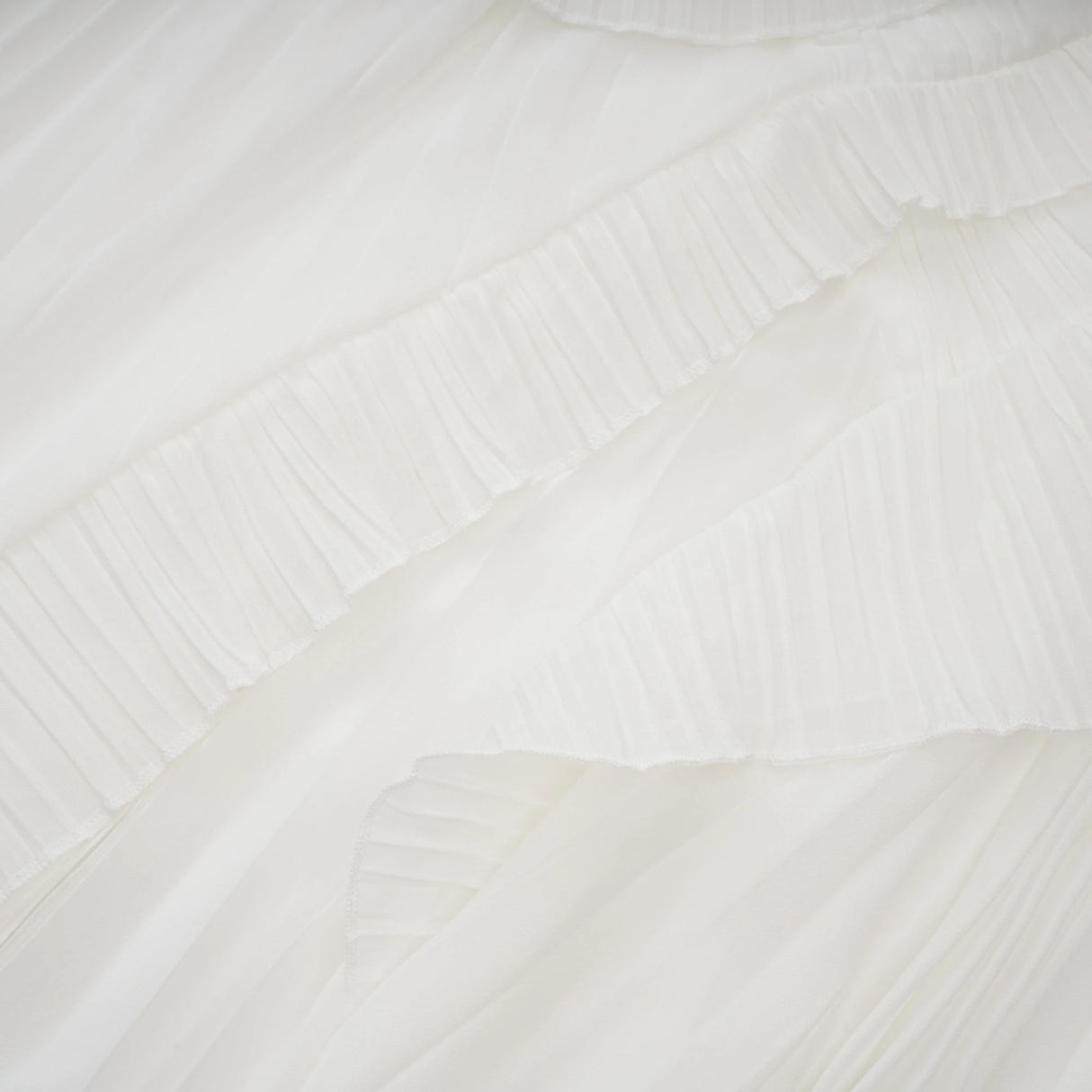 Doux White Ruffled Trim Pleated Midi Dress