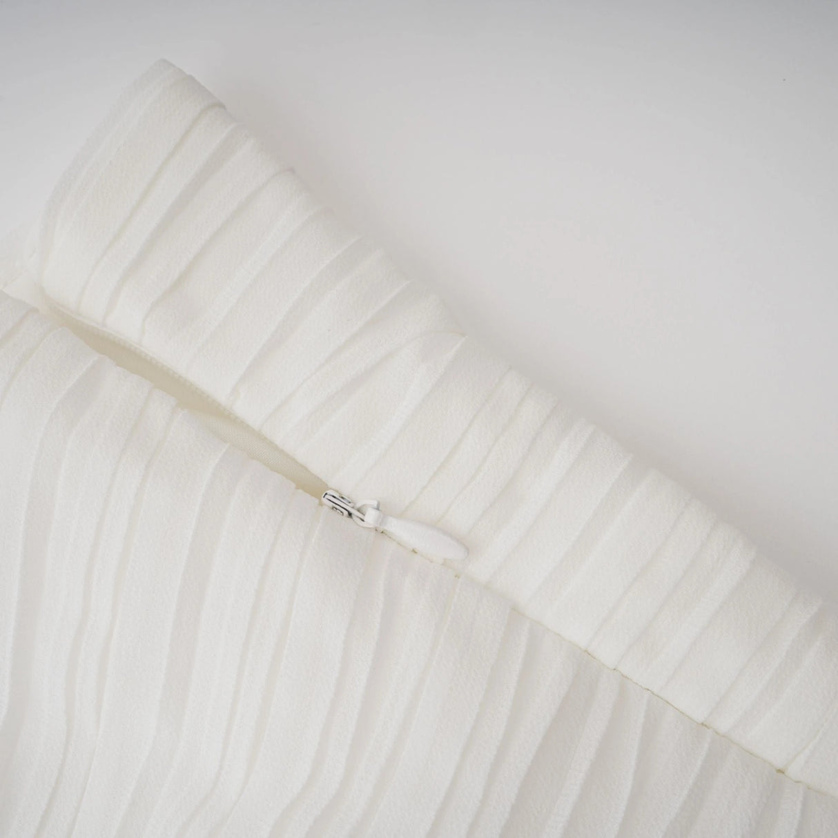 Doux White Ruffled Trim Pleated Midi Dress