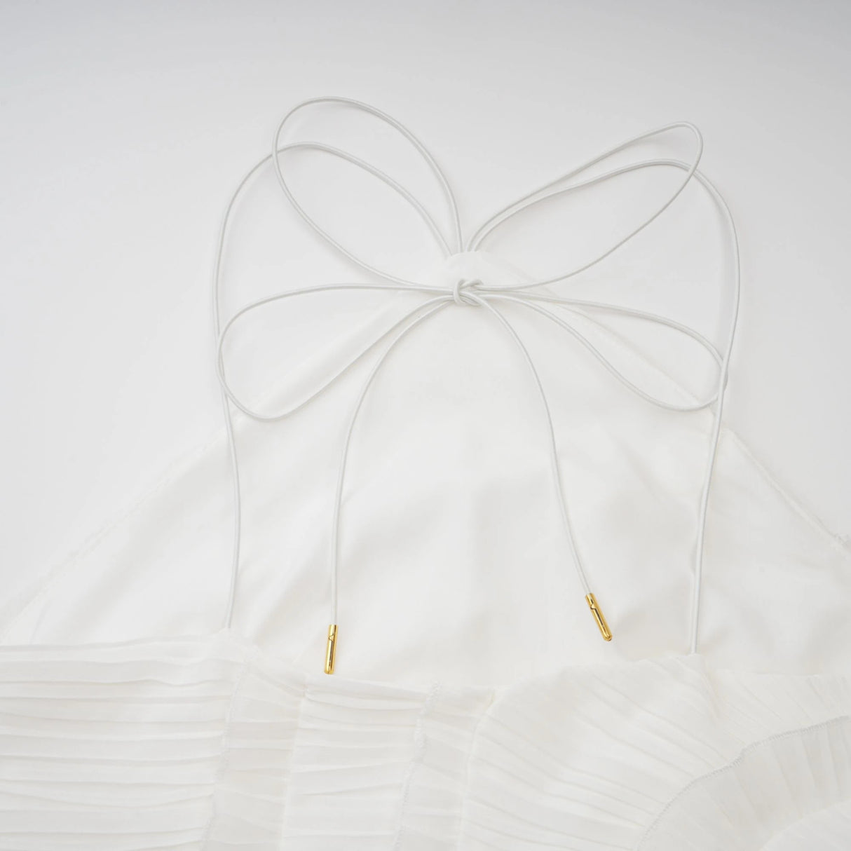 Doux White Ruffled Trim Pleated Midi Dress