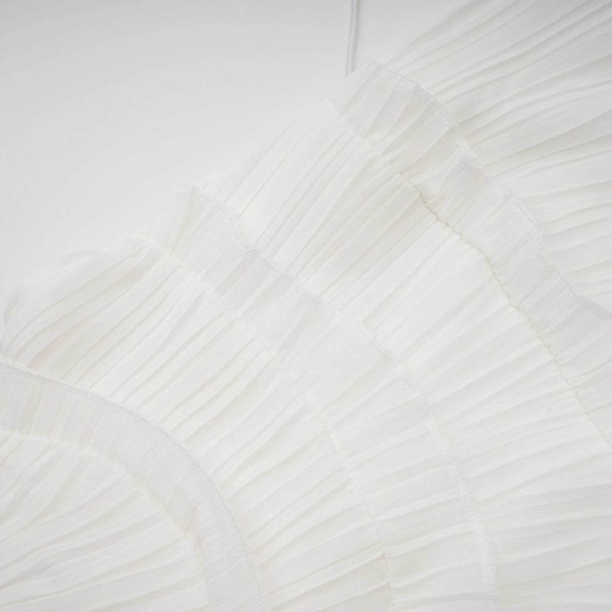 Doux White Ruffled Trim Pleated Midi Dress