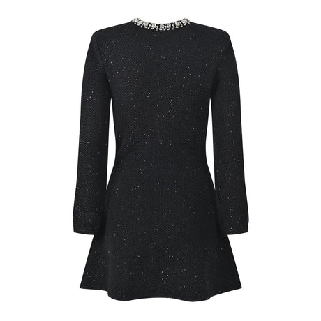 Dress - A - Line Silhouette - Tailored Fit - Sparkling Embellishments - Jewelled Pocket Accents