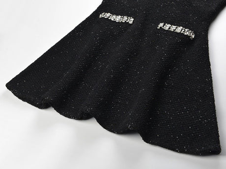 Dress - A - Line Silhouette - Tailored Fit - Sparkling Embellishments - Jewelled Pocket Accents