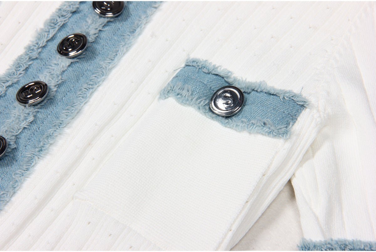 Dress - Maxi Length A - Line Silhouette - Ribbed Texture - Form - Fitting - Button - Down Front