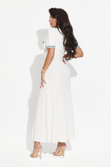 Dress - Maxi Length A - Line Silhouette - Ribbed Texture - Form - Fitting - Button - Down Front