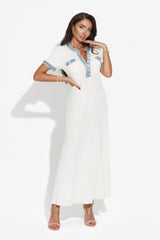 Dress - Maxi Length A - Line Silhouette - Ribbed Texture - Form - Fitting - Button - Down Front
