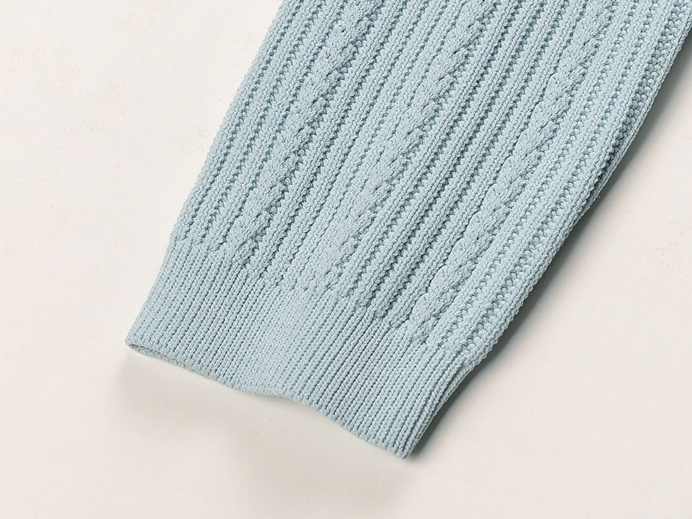 Dress - Tailored Fit - V - Neck Button Detail - Flared Skirt - Ribbed Knit Fabric