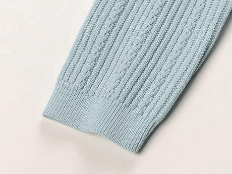 Dress - Tailored Fit - V - Neck Button Detail - Flared Skirt - Ribbed Knit Fabric