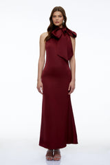 Drusilla Burgundy Halterneck Maxi Dress with Bow
