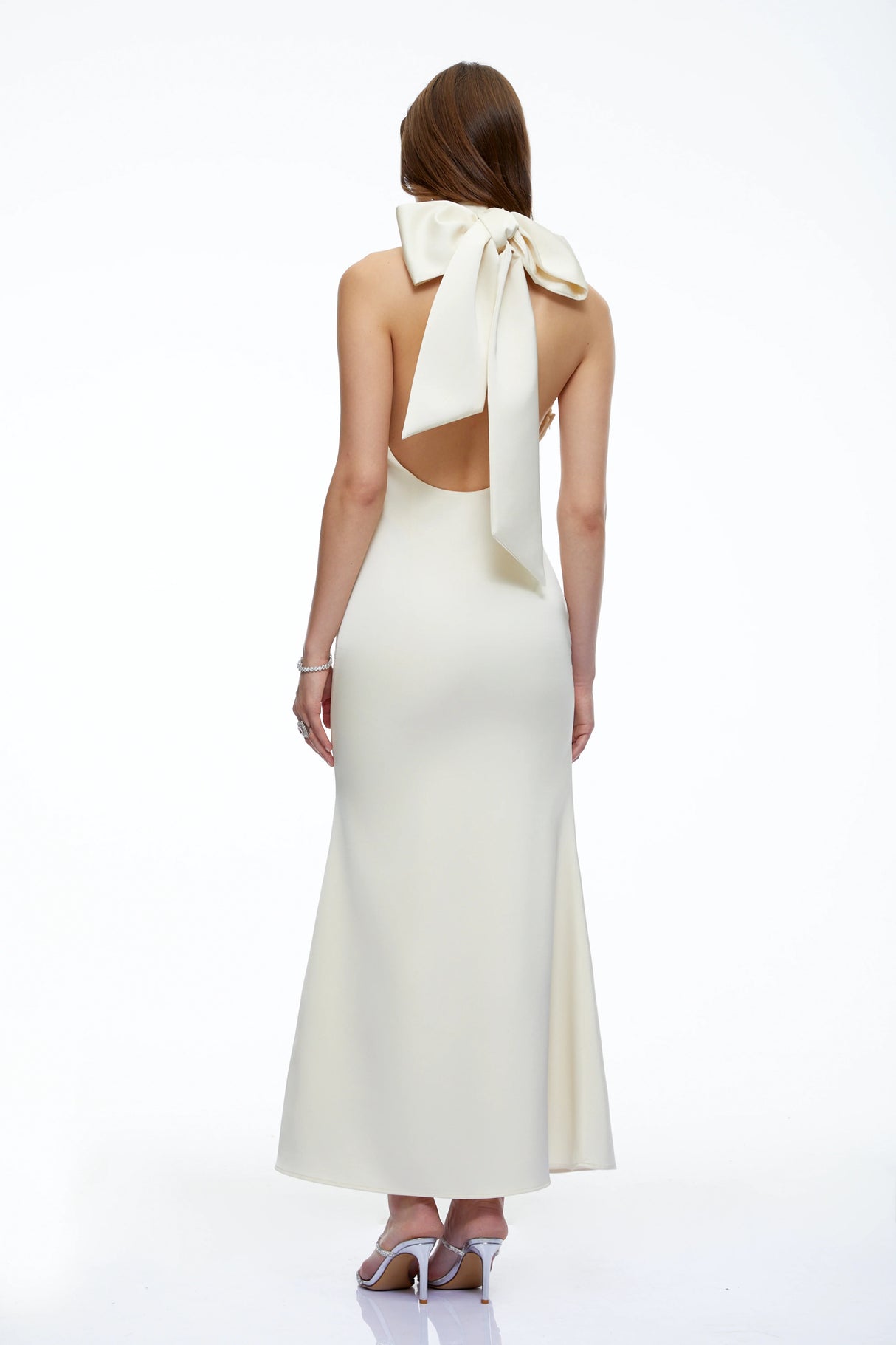 Drusilla Neutral Halterneck Maxi Dress with Bow