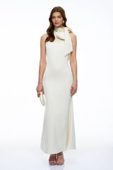 Drusilla Neutral Halterneck Maxi Dress with Bow