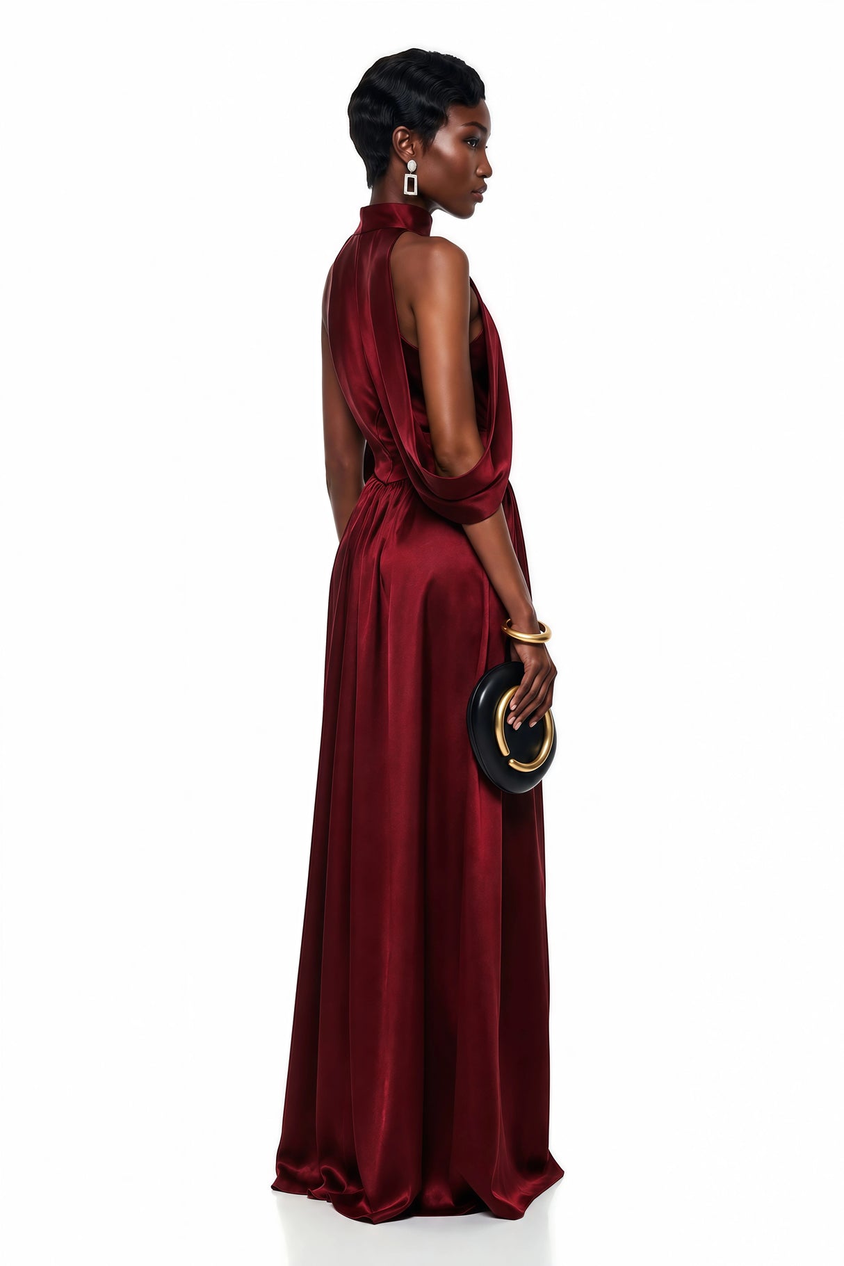 Dryope Red Halterneck Asymmetrical Maxi Dress