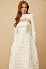 Dulcie White Floral Jacquard Shawl  Dress Set