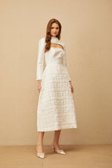 Dulcie White Floral Jacquard Shawl  Dress Set