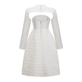 Dulcie White Floral Jacquard Shawl  Dress Set