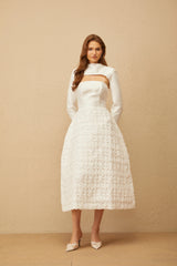 Dulcie White Floral Jacquard Shawl  Dress Set