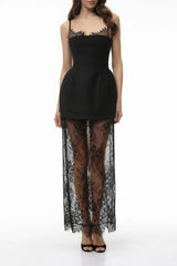 Dulcineia Black SemiSheer Lace Mini Dress