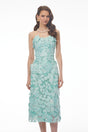 Duygu Green Off Shoulder Midi Dress with 3D Florals