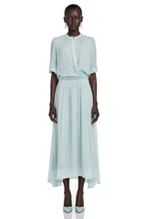 Duygu Light Mint Asymmetrical Pleated Maxi Dress