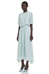 Duygu Light Mint Asymmetrical Pleated Maxi Dress