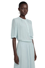 Duygu Light Mint Asymmetrical Pleated Maxi Dress