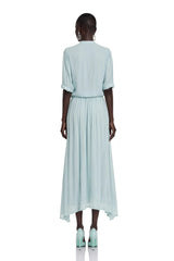 Duygu Light Mint Asymmetrical Pleated Maxi Dress