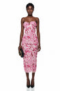 Duygu Pink Off Shoulder Midi Dress with 3D Florals