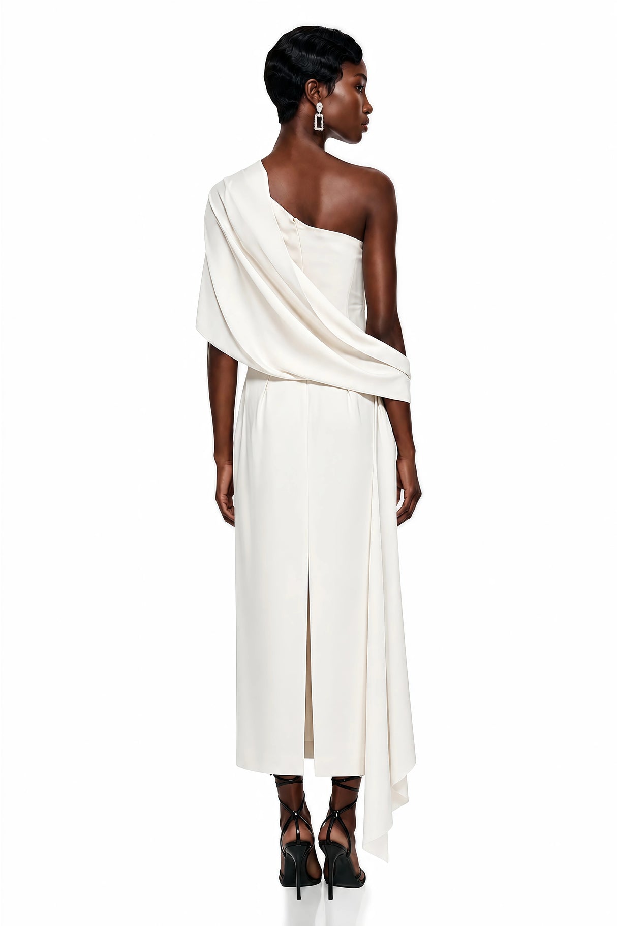 Duygu White Asymmetrical Ruched Midi Dress