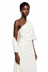 Duygu White Asymmetrical Ruched Midi Dress