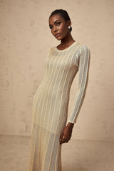 Dylan Midi Dress - Round Neck - Long Sleeves - Knitted Construction - Fitted Silhouette