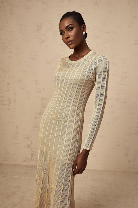 Dylan Midi Dress - Round Neck - Long Sleeves - Knitted Construction - Fitted Silhouette