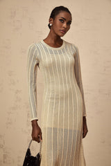 Dylan Midi Dress - Round Neck - Long Sleeves - Knitted Construction - Fitted Silhouette