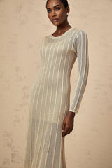 Dylan Midi Dress - Round Neck - Long Sleeves - Knitted Construction - Fitted Silhouette