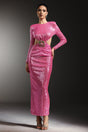 Dylan Pink Sequin Maxi Dress with Hollow Out Design and Floral Embellishment