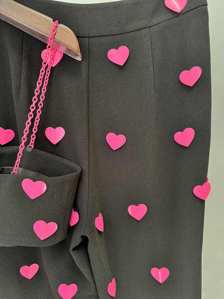 Dylan Top & Pants Set – Cropped Heart Pattern Top – Flared Relaxed Fit Pants – Braided Straps – Bold Contrast Design